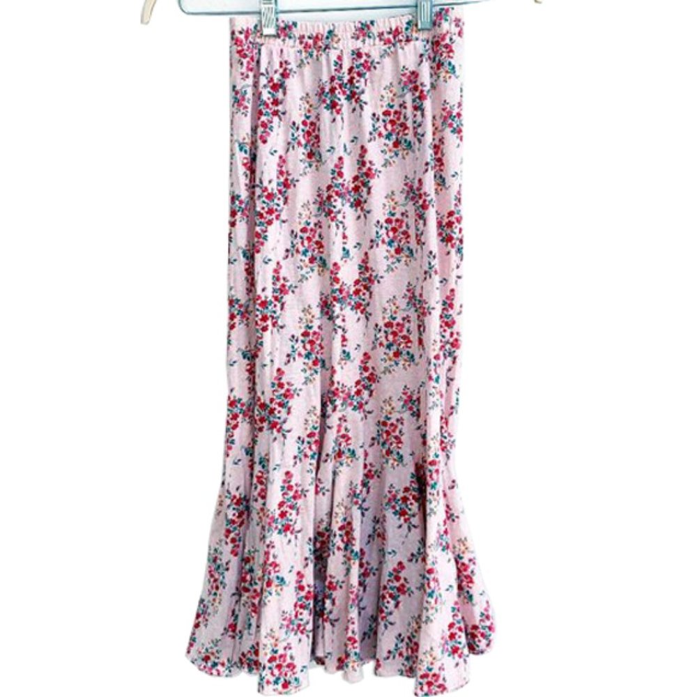 Vintage 80s Carole Little for Saint Tropez West Pink Mermaid Maxi Floral Print